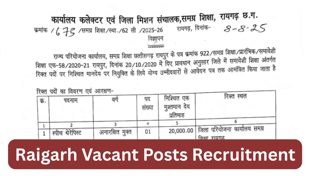 Raigarh Vacant Posts Recruitment